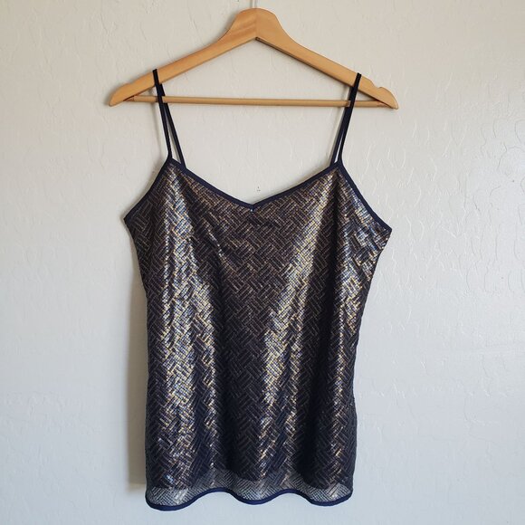 Banana Republic Sequin Camisole Top Navy/Gold Size Small Evening Cocktail Party - Picture 1 of 10